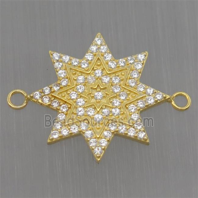 Sterling Silver star connector paved zircon, gold plated