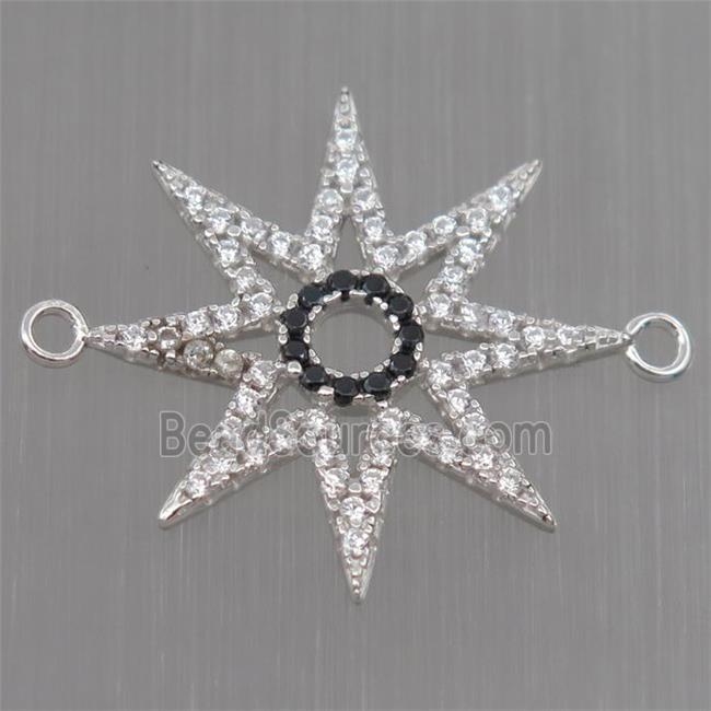 Sterling Silver star connector paved zircon, platinum plated