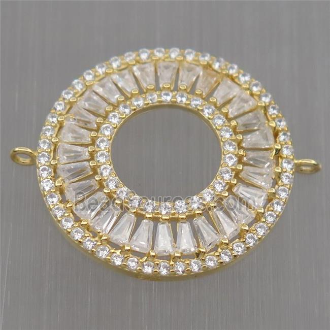 Sterling Silver donut connector paved zircon, gold plated