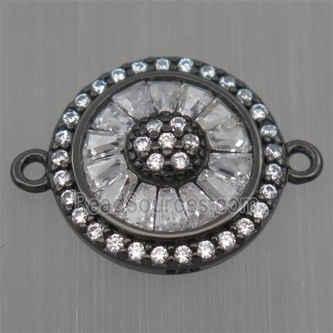 Sterling Silver sunflower connector paved zircon, black plated