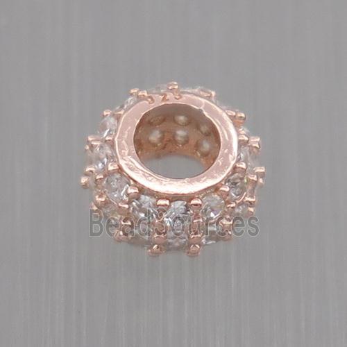 Sterling Silver beads paved zircon, rondelle, rose gold