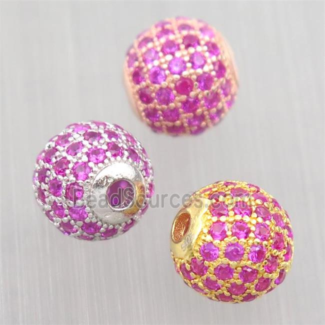 round Sterling Silver beads paved hotpink zircon, mixed color