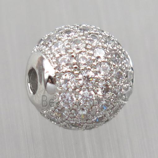 round Sterling Silver beads paved zircon, platinum plated