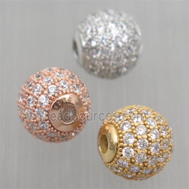 round Sterling Silver beads paved zircon, mixed color