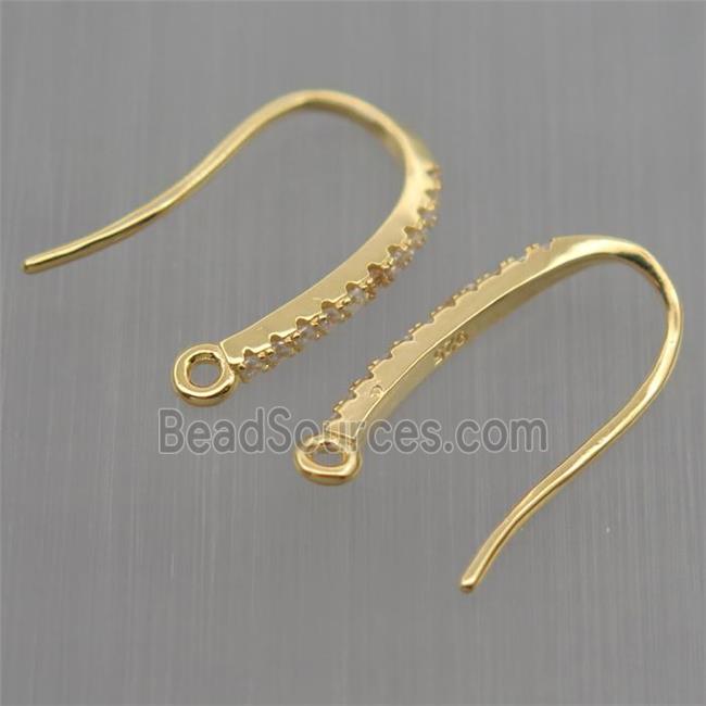 Sterling Silver hook Earrings pave zircon with loop, gold plated