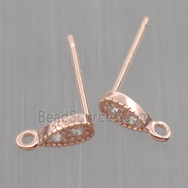 Sterling Silver studs Earrings paved zircon, rose gold