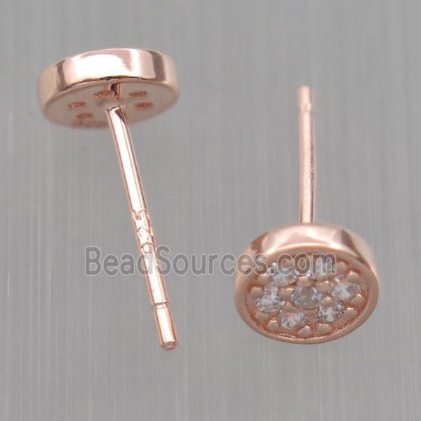 Sterling Silver studs Earrings paved zircon, circle, rose gold