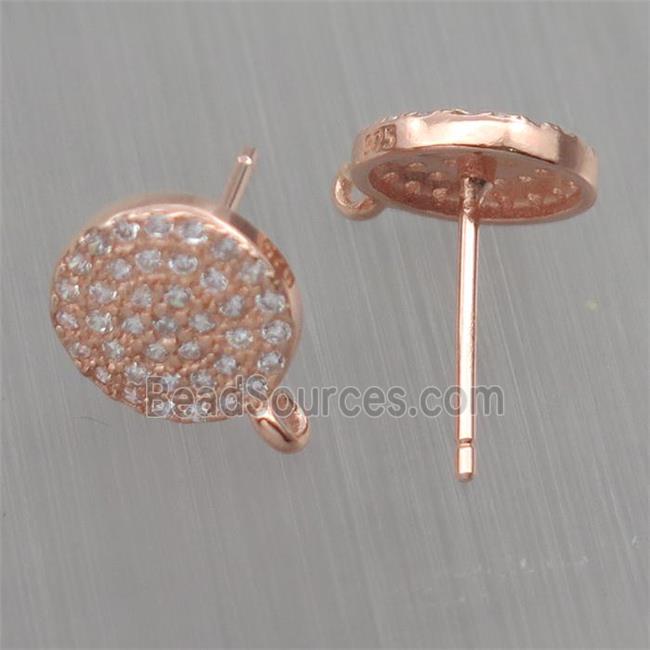 Sterling Silver studs Earrings paved zircon with loop, circle, rose gold