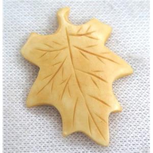 yellow cattle bone pendant, maple leaf, approx 38-55mm