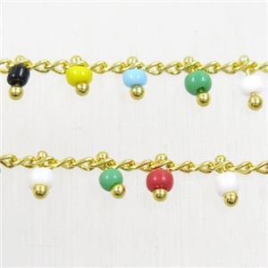 alloy chain with seed glass beads, gold plated, approx 6mm