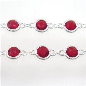 copper chain with ruby Chinese crystal glass, silver plated, approx 8mm dia