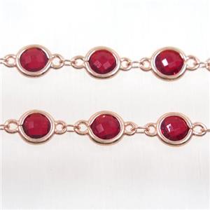 copper chain with ruby Chinese crystal glass, rose gold, approx 8mm dia