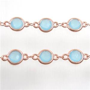 copper chain with aqua Chinese crystal glass, rose gold, approx 8mm dia
