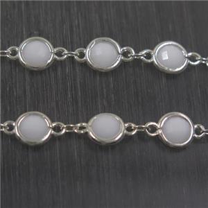 copper chain with white Chinese crystal glass, silver plated, approx 8mm dia