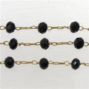 copper chain with black Chinese crystal glass bead, approx 2x3mm bead