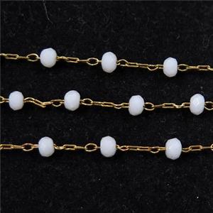 copper chain with white Chinese crystal glass bead, approx 2x3mm bead