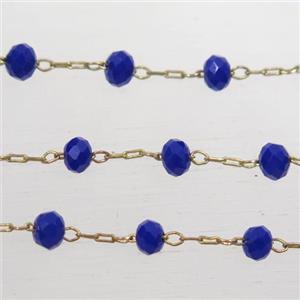 copper chain with blue Chinese crystal glass bead, approx 2x3mm bead