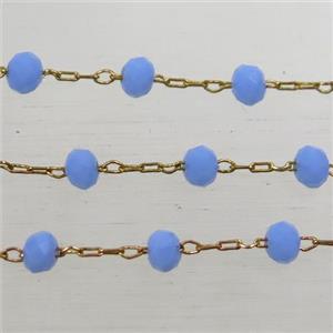 copper chain with blue Chinese crystal glass bead, approx 2x3mm bead