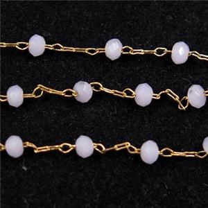 copper chain with pink Chinese crystal glass bead, approx 2x3mm bead