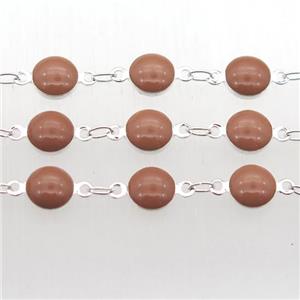 Chocolate Porcelain Glass Chain, silver plated, approx 6.5mm dia