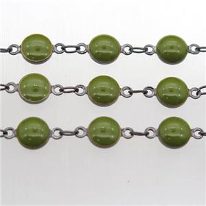 olive Porcelain Glass Chain, black plated, approx 6.5mm dia