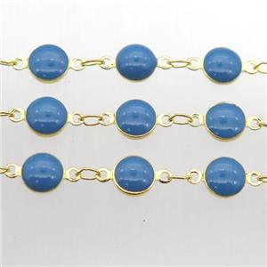 blue Porcelain Glass Chain, gold plated, approx 6.5mm dia