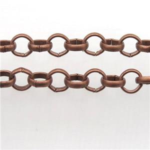 Iron Rolo Chain, antique red, approx 4mm dia, copepr