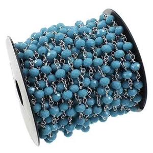 copper chain with blue crystal glass, platinum plated, approx 4mm dia