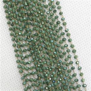 raw brass chain with green-ab crystal glass, approx 2x3mm