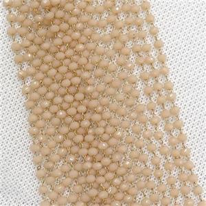 raw brass chain with peach crystal glass, approx 2x3mm