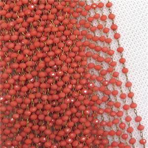 raw brass chain with red crystal glass, approx 2x3mm