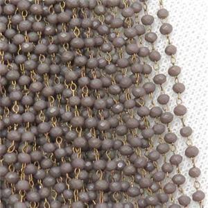 raw brass chain with matte crystal glass, approx 2x3mm