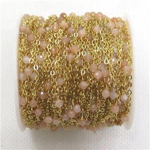 copper chain with peach moonstone, gold plated, approx 3mm dia