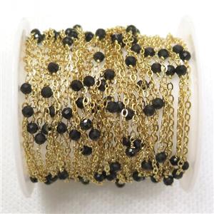 copper chain with Obsidian, gold plated, approx 3mm dia