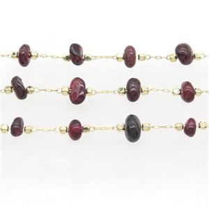 darkred Garnet chip chain, gold plated, approx 5-10mm