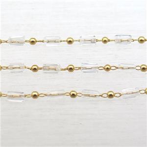 copper chain with crystal glass beads, tube, gold plated, approx 2.5x5mm