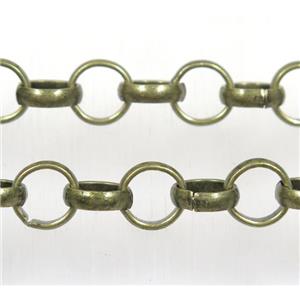 iron Rolo Chain, antique bronze, approx 4mm dia, copepr