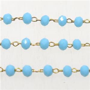 copper chain with aqua rondelle Chinese Crystal Glass beads, approx 2x3mm bead