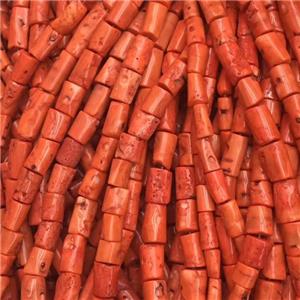 red Coral beads, tube, approx 15-30mm