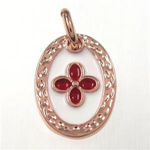 copper oval clover pendants, enamel, rose gold, approx 9-12mm