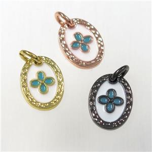 copper oval clover pendants, enamel, mixed color, approx 9-12mm