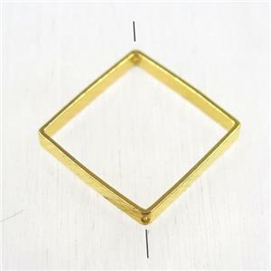 brass square bead, 2 holes, gold plated, approx 18x18mm