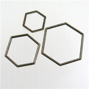 copper linker, hexagon, antique bronze, approx 12-14mm