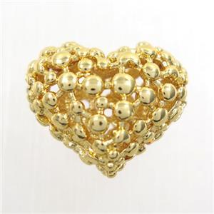 copper heart beads, hollow, gold plated, approx 13-16mm