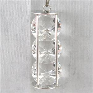 rhinestone pendant, platinum plated, approx 10mm dia, 10x26mm