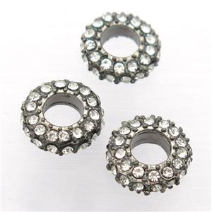 alloy spacer bead with rhinestone, rondelle, approx 10mm dia