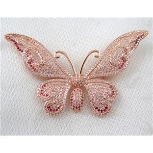 copper butterfly brooch paved zircon, rose gold, approx 45-70mm