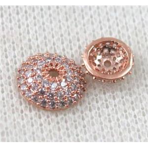 copper beadcaps paved zircon, rose gold, approx 8mm dia