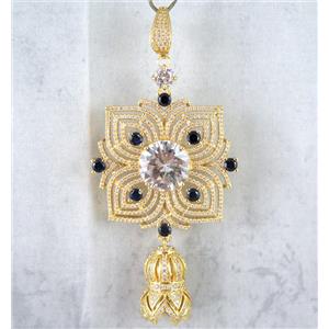 copper pendant paved zircon, gold plated, approx 40x40mm, 16x25mm
