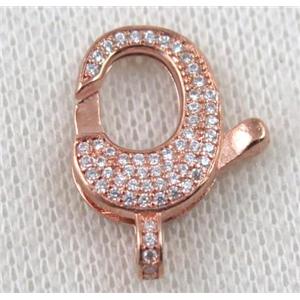 copper Lobster Clasp paved zircon, rose gold, approx 17x22mm